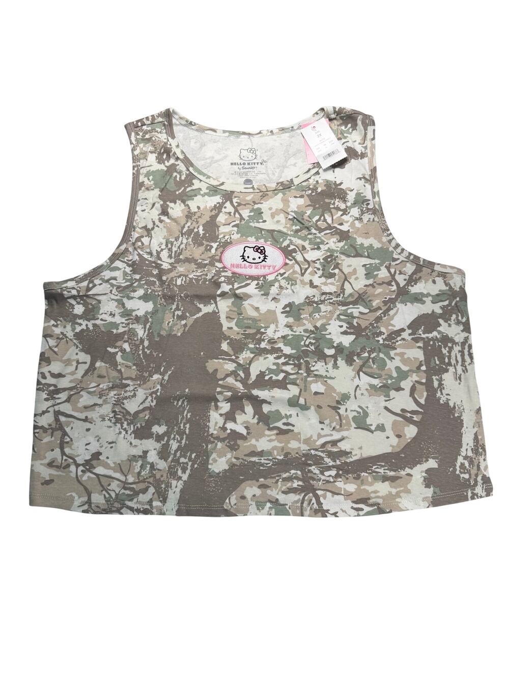 Hello Kitty Tank Top Women's 2X Camo Boxy Pink Patch NWT